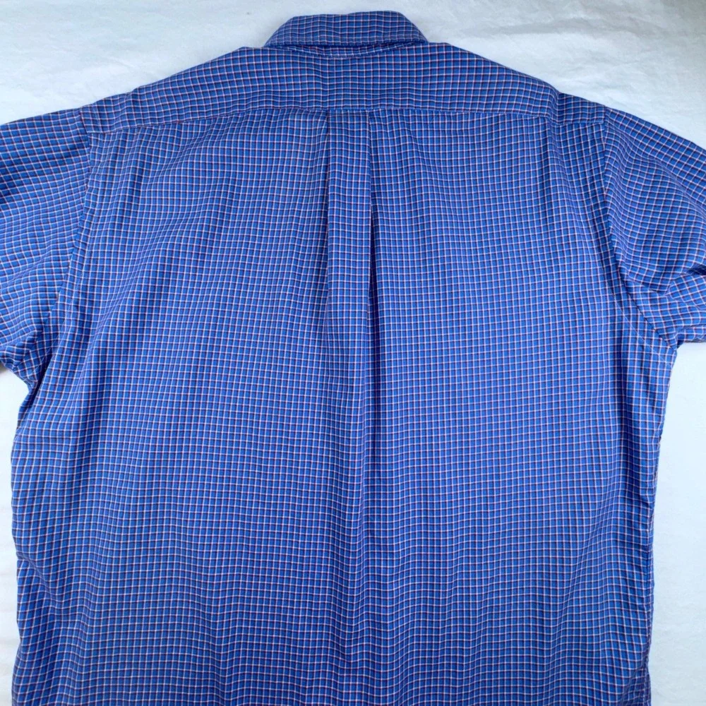 Ralph Lauren Button Down Shirt Mens M Blue Orange Plaid Classic Fit Long Sleeve